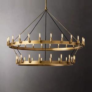 <span class=keywords><strong>Grand</strong></span> lustre circulaire en fer noir en métal Roue de wagon Farmhouse Industrial Country Style pour salle à manger Salon - Product Image 3