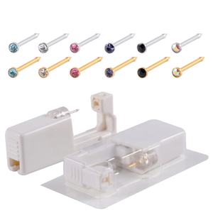 وحدة ثقب الأنف والأذن من الفولاذ المقاوم للصدأ 316L مطلية بالذهب عيار 24 قيراط، آمنة ومعقمة، مسدس ثقب أذن سهل الاستخدام، حلق للجسم والزفاف - Product Image 1