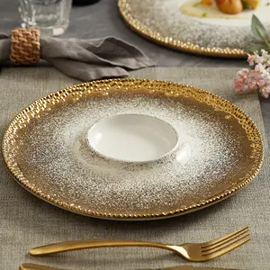 Set di stoviglie squisite con perline da pranzo con perline per la cena all'ingrosso quadrato di lusso bianco e oro placcato oro