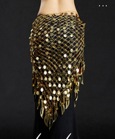 Foulard de danse orientale triangulaire en maille avec paillettes dorées et franges en forme de feuille, ceinture de taille pour femme, accessoires de costume de performance professionnelle
