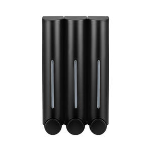 Distributeur de savon mural manuel à trois bouteilles pour salle de bain et cuisine, distributeur de shampoing et de gel douche en plastique au design minimaliste - Product Image 1