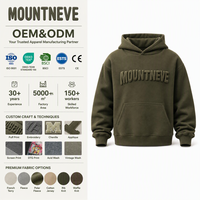 Sweat à capuche personnalisé pour homme avec impression en relief, logo 3D gaufré, molleton épais, épaules tombantes, coupe oversize, motif graphique olive, streetwear