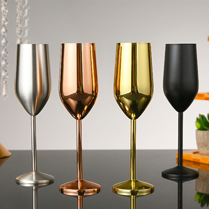 Custom Logo Colored 220ml Long Stem Metal <strong>Champagne</strong> <strong>Flute</strong> SS304 Stainless Steel Sparking Wine Glass for Bar Party Restaurant - Product Image 2