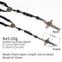Collier de prière en bois naturel avec chapelet, croix et breloque, cadeau religieux catholique chrétien Saint Benoît, collier en perles de bois
