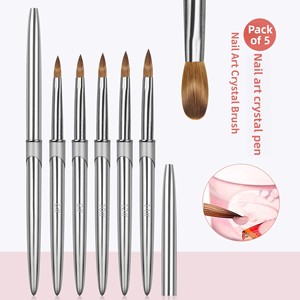 Pinceau à ongles en nylon taille 6-14, pinceau plat avec couvercle, manche en métal pour poudre acrylique, nail art - Product Image 1