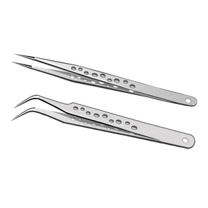 Precision Stainless Steel Tweezers 10-Hole Perforated Straight And Curved Tip For Eyelash Extensions Beauty Nail Art - Product Image 2