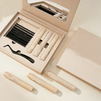 Kit d'extensions de cils en grappe personnalisé avec logo, en fibres synthétiques, pour marque privée, kit DIY d'extensions de cils en grappe