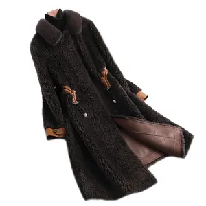 女式奢华貂皮领羊毛衫冬季长外套女式羊皮保暖休闲夹克大衣JT3335