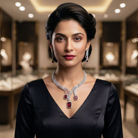 Ensemble collier et boucles d'oreilles en zircon taillé émeraude plaqué argent de luxe, style ethnique, bijoux de soirée pour femmes