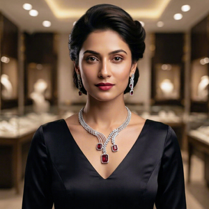 Luxury Silver Plated American Diamond <b>Necklace</b> Set with <b>Ruby</b> Red Stone Pendant Earrings for Women Party Wear Jewelry Set - Product Image 1