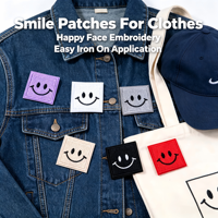Lot de 6 écussons brodés thermocollants motif sourire pour vêtements, chapeaux, sacs, chaussures, chaussettes, pour cadeaux DIY, activités commerciales et décoration