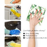Chiffon de cuisine suédois imprimé feuilles vertes fraîches, en cellulose végétale naturelle, réutilisable, compostable, super absorbant