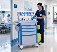 Chariot médical haut de gamme à 5 tiroirs verrouillables, chariot de fournitures hospitalières, chariot de soins mobile, plan de travail en acier ABS, plastique
