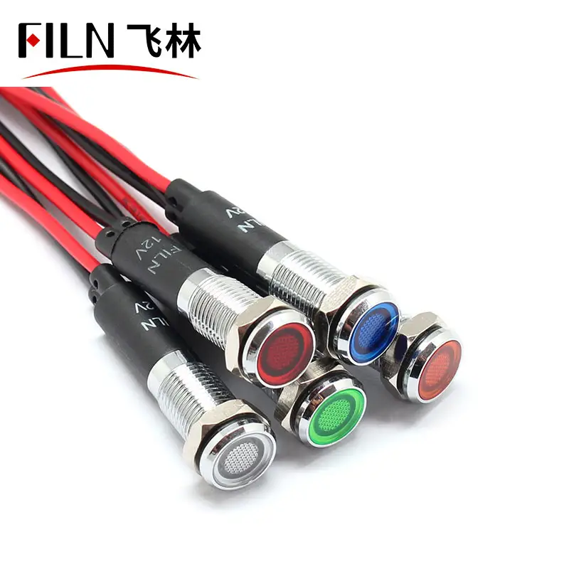 Đèn Báo 8Mm Giá FILN 12VDC 220VAC Đèn Báo Màu Đỏ Chống Nước IP67 Với Dây 20Cm