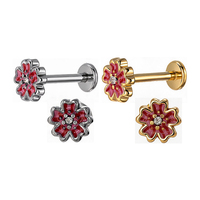 Perhiasan Tindik Tulang Rawan untuk Wanita 16G, Cincin Bibir Labret Baja Bedah 316L Berlapis Enamel Merah, Model Monroe Medusa Helix Tragus