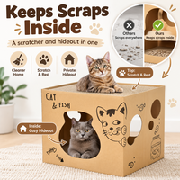 Maison à gratter pour chat en carton ondulé en gros avec coussin de grattage supérieur et trou de jeu en forme de poisson pour l'abri des animaux domestiques en intérieur