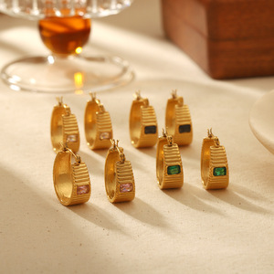 ต่างหูแบบห่วง ชุบทอง 18k ไทเทเนียมสตีล ดีไซน์เรขาคณิต ประดับขอบ สำหรับใส่ทุกวัน เครื่องประดับสำหรับผู้หญิง - Product Image 2