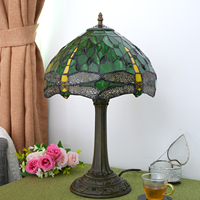   Lampe de table en verre teinté, 12 pouces, lampe de lecture antique, libellule verte, décoration de chambre à coucher, salon, hôtel, lampes de table