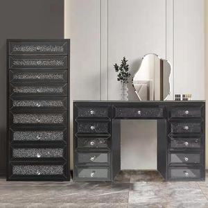 Coiffeuse de style européen moderne avec miroir, coiffeuse avec tiroirs, noir en diamant frotté - Product Image 6