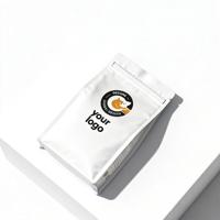 Sachet de café à fond plat avec logo personnalisé imprimé pour l'emballage des grains de café, pochette à huit soudures latérales avec valve et fermeture éclair refermable