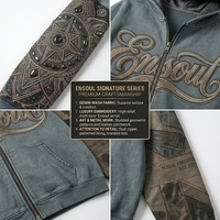Sweat à capuche zippé pour homme, 330 GSM, délavé à l'acide, broderie de luxe en relief, patchwork en coton, streetwear oversize vintage