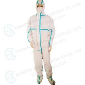 TYPE4B5B6B EN14126 microporous coverall with taped seam with boot cover