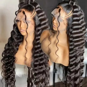 Glueless Brazilian <b>Deep</b> <b>Wave</b> Human Virgin Hair HD for Lace Front <b>Wig</b> 200% Density Short Length Highlights Color - Product Image 2