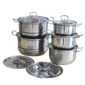 Panelas de cozinha Set 12-Piece Aço Inoxidável Sopa Pot Milk Pot <span class=keywords><strong>Steamer</strong></span> Set com Tampa De Vidro para Sopa A Vapor