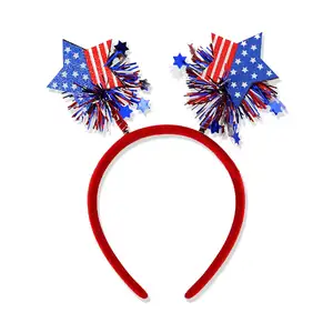 Independence Day Hair Accessories Supplies Blue Red Ribbon USA Flag Star Hair Decor 4th of July Headband for Women Girls Kids