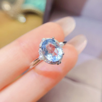Wholesale LOW MOQ 18k Gold Plated 925 Sterling Silver Natural Sky Blue Topaz Gemstone Wedding Women's Fashion Daily Rings