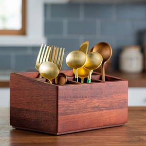 Porte-ustensiles de cuisine en bois sculpté, 3 compartiments, durable, rectangulaire, multifonction, blanc délavé, vintage, pour couverts de cuisine - Product Image 3
