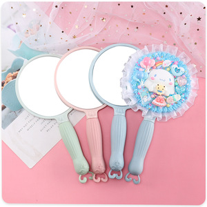 Round Handheld <b>Mirror</b> Plastic Frame Single Side Portable <b>Makeup</b> <b>Mirror</b> For Students Cute Simple Design - Product Image 1