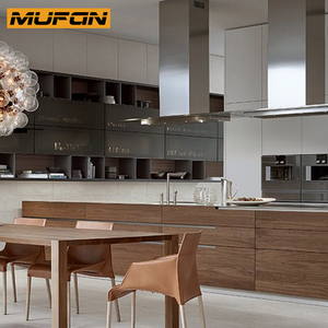 Gabinete grande de lujo, conjunto de muebles de cocina de isla personalizada, diseños modernos, gabinetes de cocina de chapa de nogal de gama alta - Product Image 4