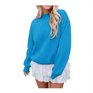 Women's Oversized Mock Neck Long Sleeve Pullover Sweatshirt Soft Warm Fleece Embroidered Eco-Friendly Front Customizable Autumn - Product Image 1