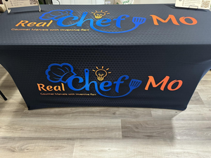 Funda Rectangular Elástica para Mesa con Paneles Superiores y Frontales Impresos Personalizados para Exhibiciones Comerciales Reutilizables y Suministro al por Mayor - Product Image 1