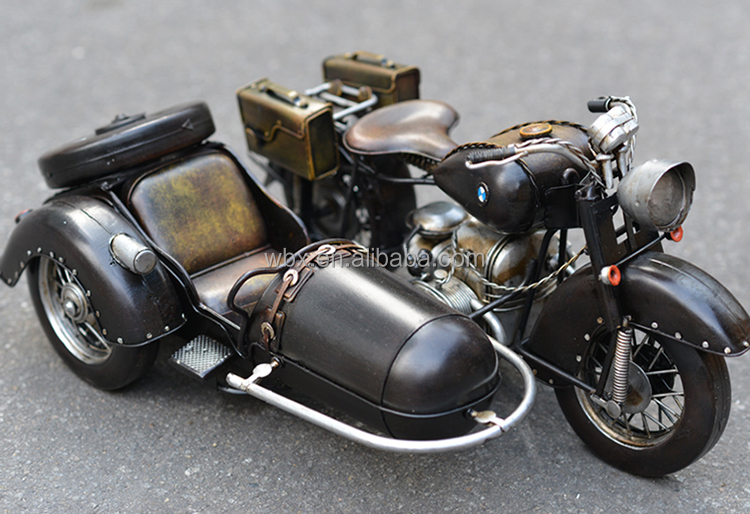 3輪ヴィンテージメタルクラフトオートバイ1:8スケールサイドカー