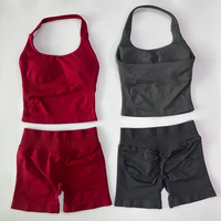 Ensemble de sport 2 pièces grande taille pour femme, léger et imperméable, comprenant un haut dos nu à licou et un short taille haute sans couture très extensible
