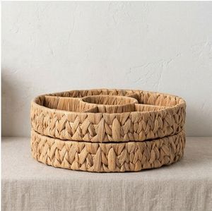 Corbeille à fruits artisanale en jacinthe d'eau, plateau rond tressé pour noix et fruits secs, décoration d'intérieur durable, vente en gros - Product Image 6