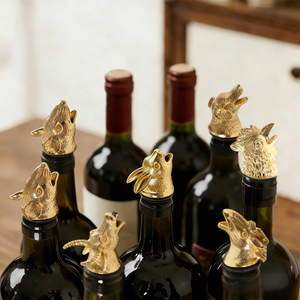 Vertedores de Vino de Latón con Diseño de Animales <span class=keywords><strong>del</strong></span> Zodíaco Chino, Tapones para Vino con 12 Horóscopos, Herramientas de Bar Orientales, Producción Rápida de Fábrica - Product Image 4