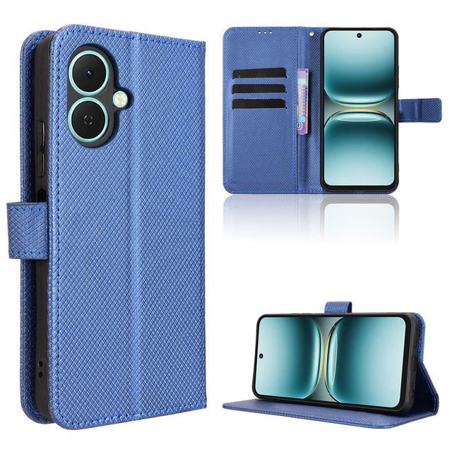 Luxury Diamond Pattern PU Leather Flip Case Cover with Hand Strap Card Holder Wallet Book Phone Case for Tecno Spark Go 2 KM4