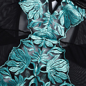 Combinaison sexy transparente en dentelle turquoise avec soutien-gorge intégré, dos nu, jarretelles et culotte, body teddy - Product Image 6