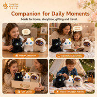 Peluche Chat IA Siamese Noir et Blanc 3 Styles Double Écran Tactile 1,28 pouces Queue qui abaisse ChatGPT 40+ Langues Clonage Vocal Mémoire 2.4G