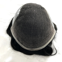 Vente en gros 100% cheveux humains indiens 1B ligne de cheveux naturelle système de remplacement noir HD Q6 Base dentelle frontale homme perruques cheveux toupet pour hommes