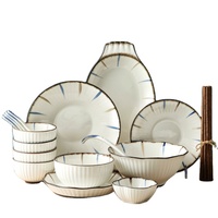 Prix de gros Fantaisie Maison Restaurant Céramique Vaisselle Ensembles Chine Porcelaine Vaisselle Couverts Ensemble Assiette Bol Cuillère Baguettes