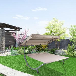 Silla <span class=keywords><strong>Hamaca</strong></span> <span class=keywords><strong>Reclinable</strong></span> Doble Portátil para Jardín Exterior con Marco de Aluminio Resistente, con Toldo y Ruedas - Product Image 1