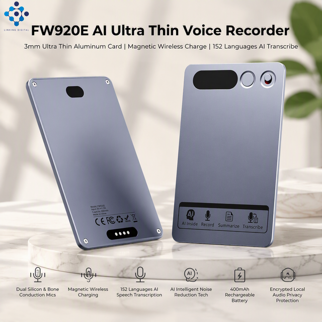 FW920E Audio Recorder Hidden Portable Audio Recorder for Language Learning Mini Voice Recorder for Classroom Note Taking