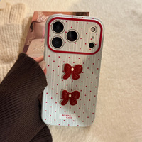 Coque de protection antichoc intégrale souple avec nœud 3D à pois bordeaux de qualité supérieure pour iPhone 17 Pro Max