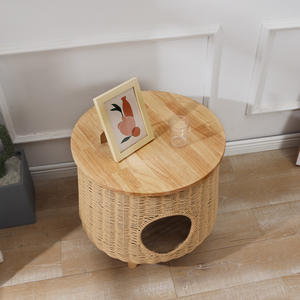เตียงแมวไม้ดีไซน์ใหม่ปี 2024 รูปทรงถ้ำ ใช้เป็นโต๊ะข้างเตียงได้  ทำจากหวายสาน  บ้านแมวสำหรับทุกฤดู บรรจุภัณฑ์กล่องกระดาษ - Product Image 2