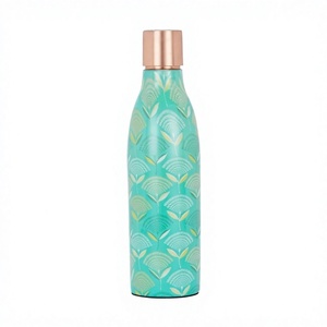 Bouteille d'eau en cuivre à motif menthe, impression décorative, réutilisable, avec bouchon or rose, pour voyage, bureau, cuisine, hydratation - Product Image 4