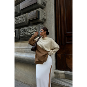 Ensemble de pulls pour femmes en polyester et coton marron, tricot respirant, manches longues, haut tendance, taille M - Product Image 4